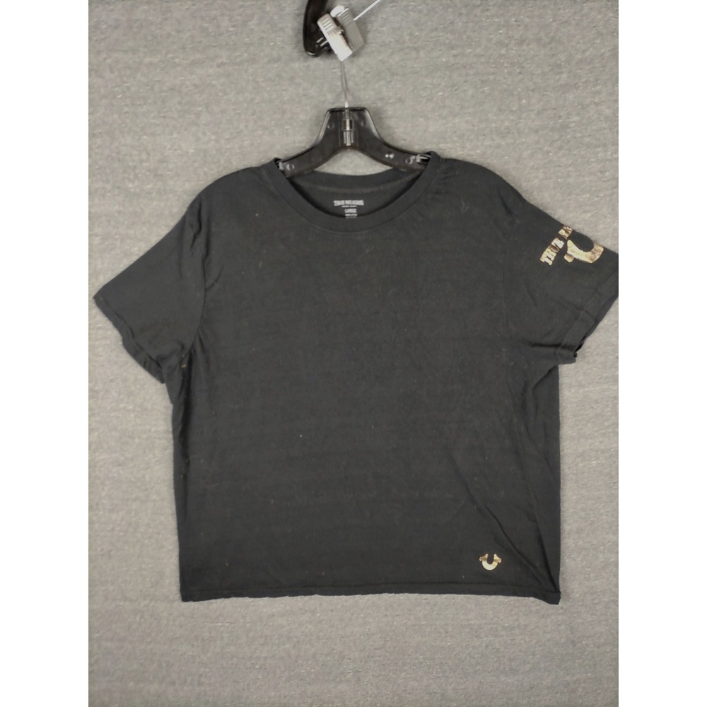 True Religion Womens Shirt L Black Pullover‎ Tee Streetwear Casual Grunge Logo